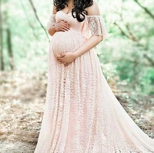Pink Lace Maternity Gown